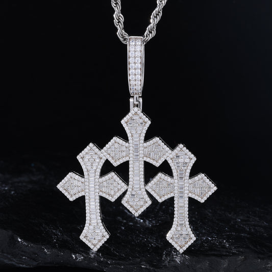 925 Silver Moissanite Double Cross Pendant TQP0632