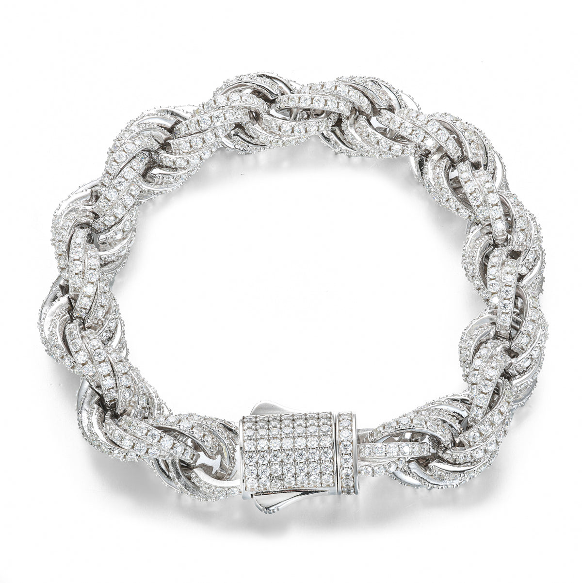 925 Silver Moissanite Iced Out Twisted Link Bracelet for Men TQB0053