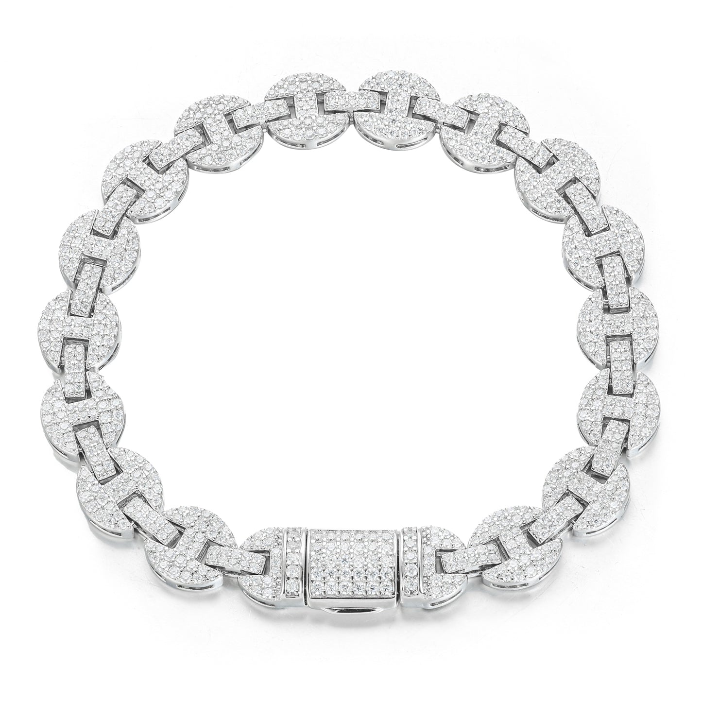 925 Silver Moissanite Iced Out Mariner Link Bracelet for Men TQB0079
