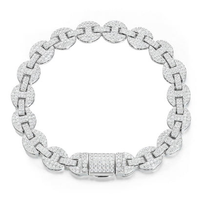 925 Silver Moissanite Iced Out Mariner Link Bracelet for Men TQB0079