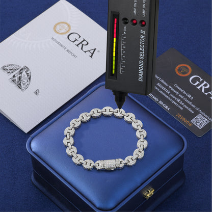 925 Silver Moissanite Iced Out Mariner Link Bracelet for Men TQB0079
