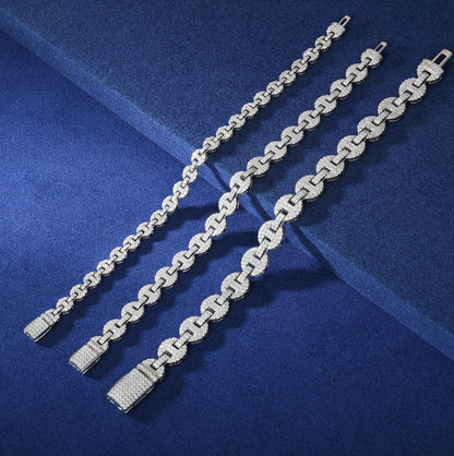 925 Silver Moissanite Iced Out Mariner Link Bracelet for Men TQB0079