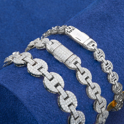 925 Silver Moissanite Iced Out Mariner Link Bracelet for Men TQB0079