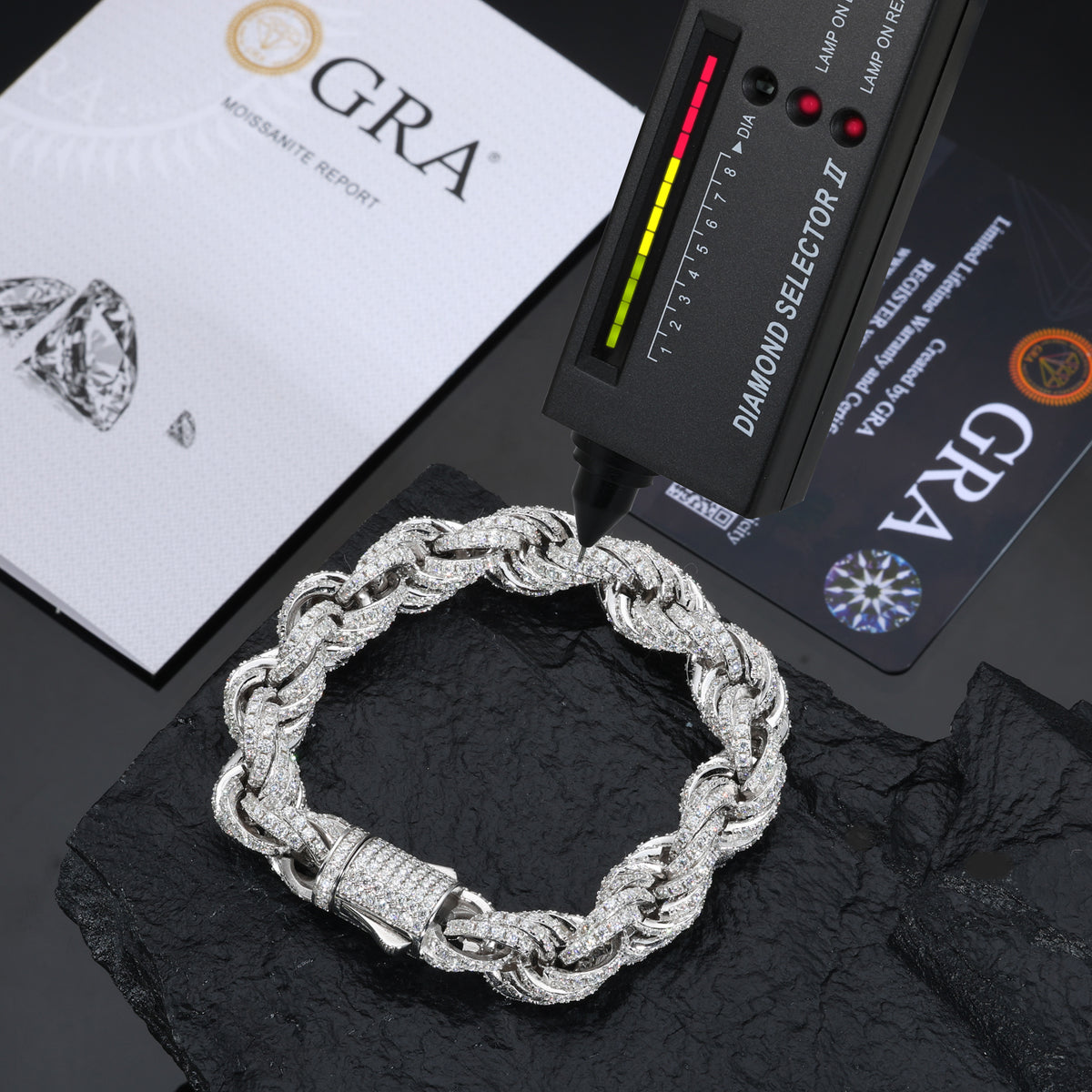 925 Silver Moissanite Iced Out Twisted Link Bracelet for Men TQB0053