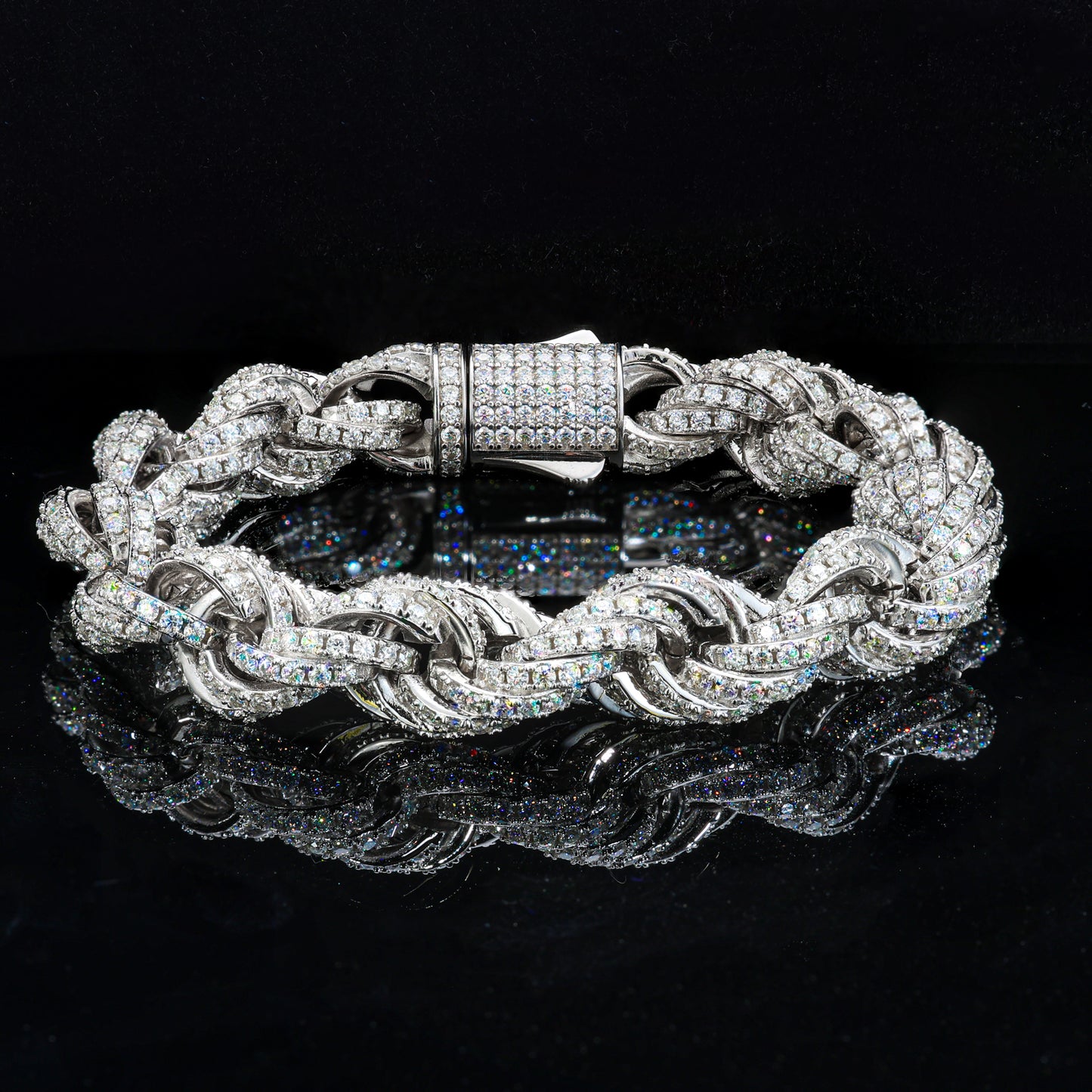 925 Silver Moissanite Iced Out Twisted Link Bracelet for Men TQB0053