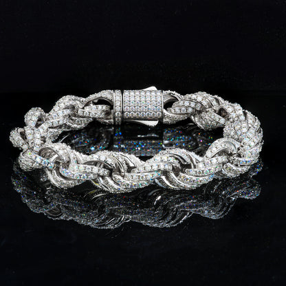 925 Silver Moissanite Iced Out Twisted Link Bracelet for Men TQB0053