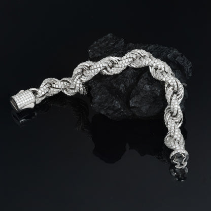 925 Silver Moissanite Iced Out Twisted Link Bracelet for Men TQB0053