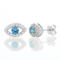 925 Silver Moissanite Blue Eye Halo Stud Earrings TQE0580