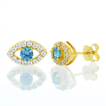 925 Silver Moissanite Blue Eye Halo Stud Earrings TQE0580