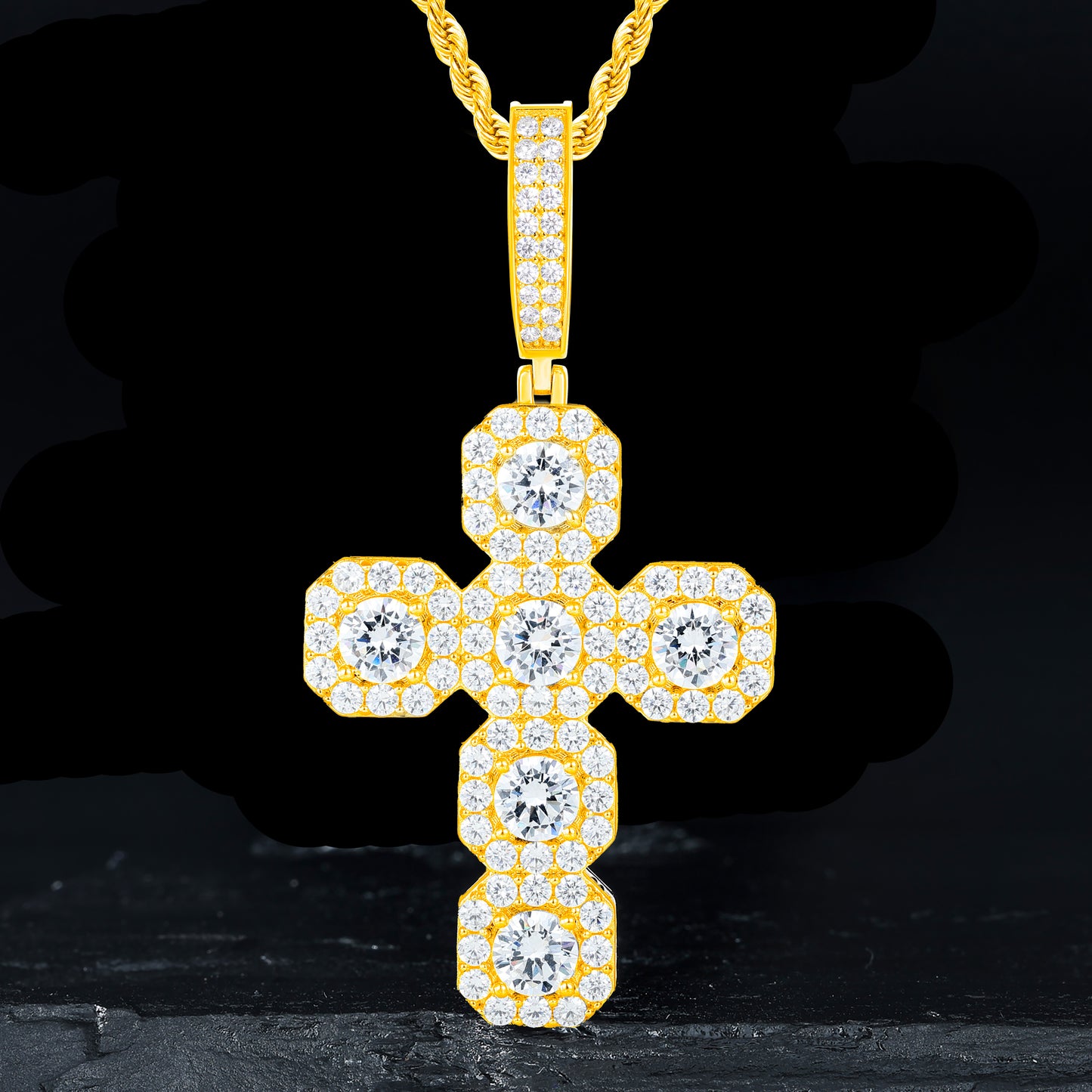 925 Silver Moissanite Octagon Cross Pendant TQP0634