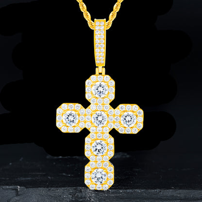 925 Silver Moissanite Octagon Cross Pendant TQP0634