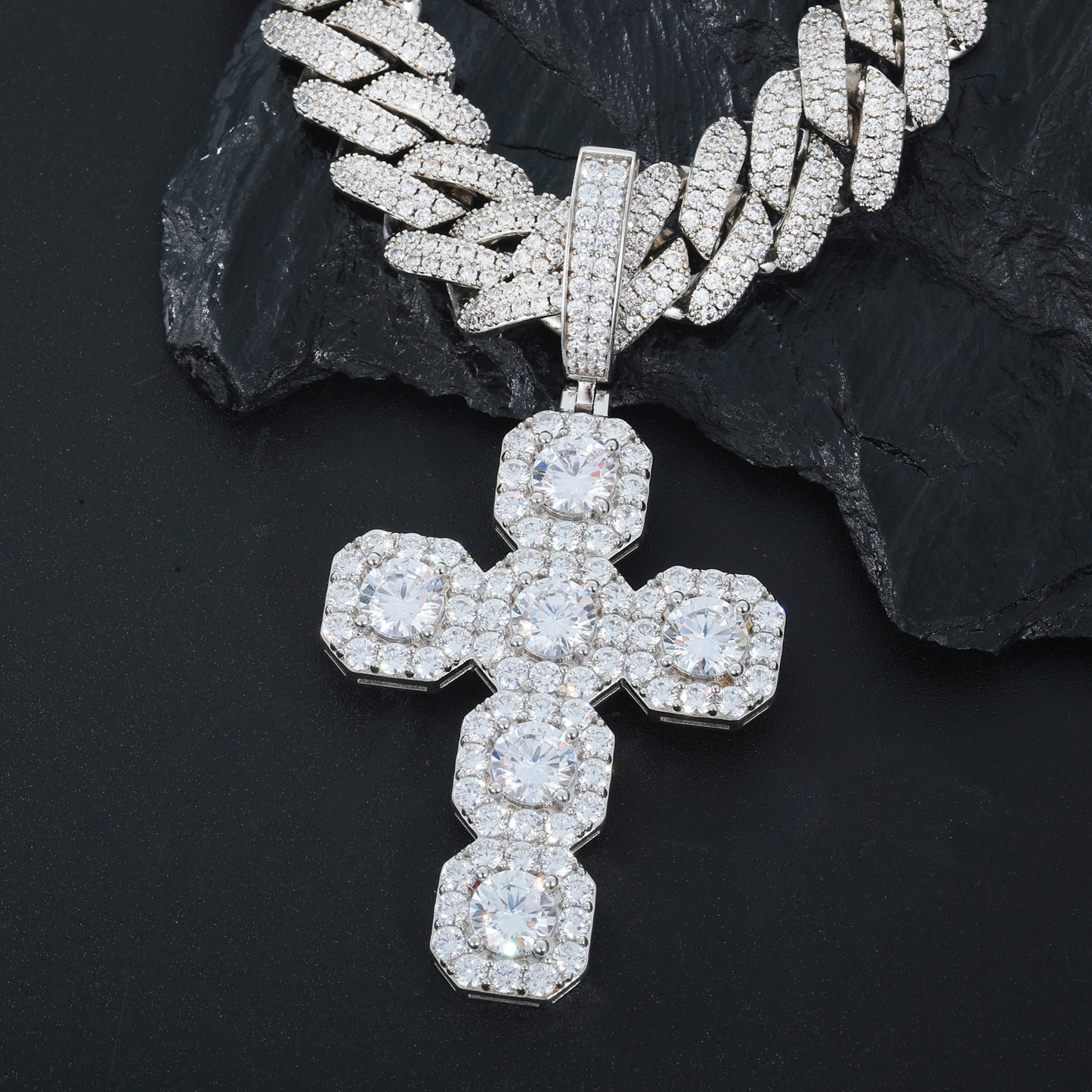 925 Silver Moissanite Octagon Cross Pendant TQP0634