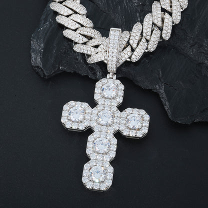 925 Silver Moissanite Octagon Cross Pendant TQP0634