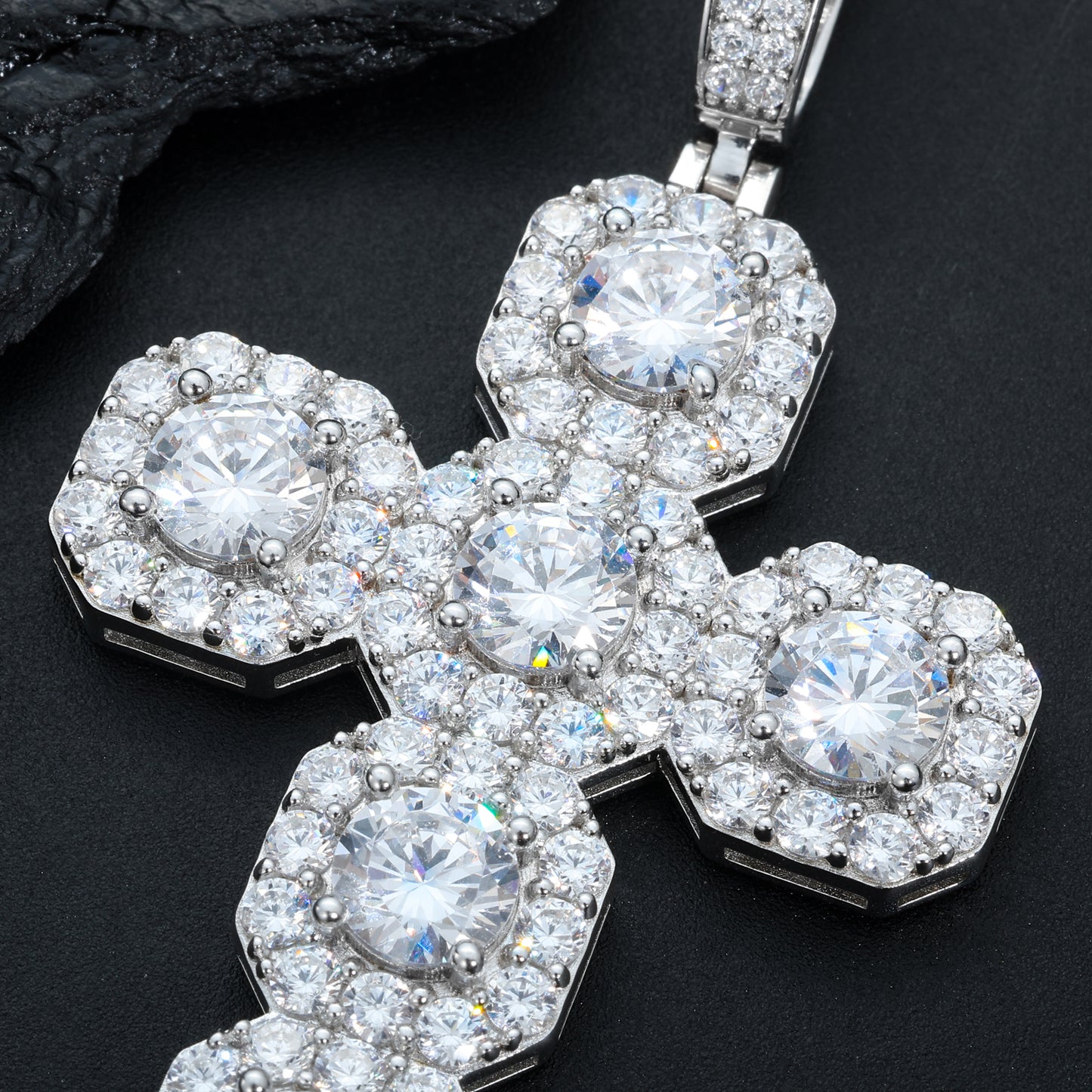 925 Silver Moissanite Octagon Cross Pendant TQP0634