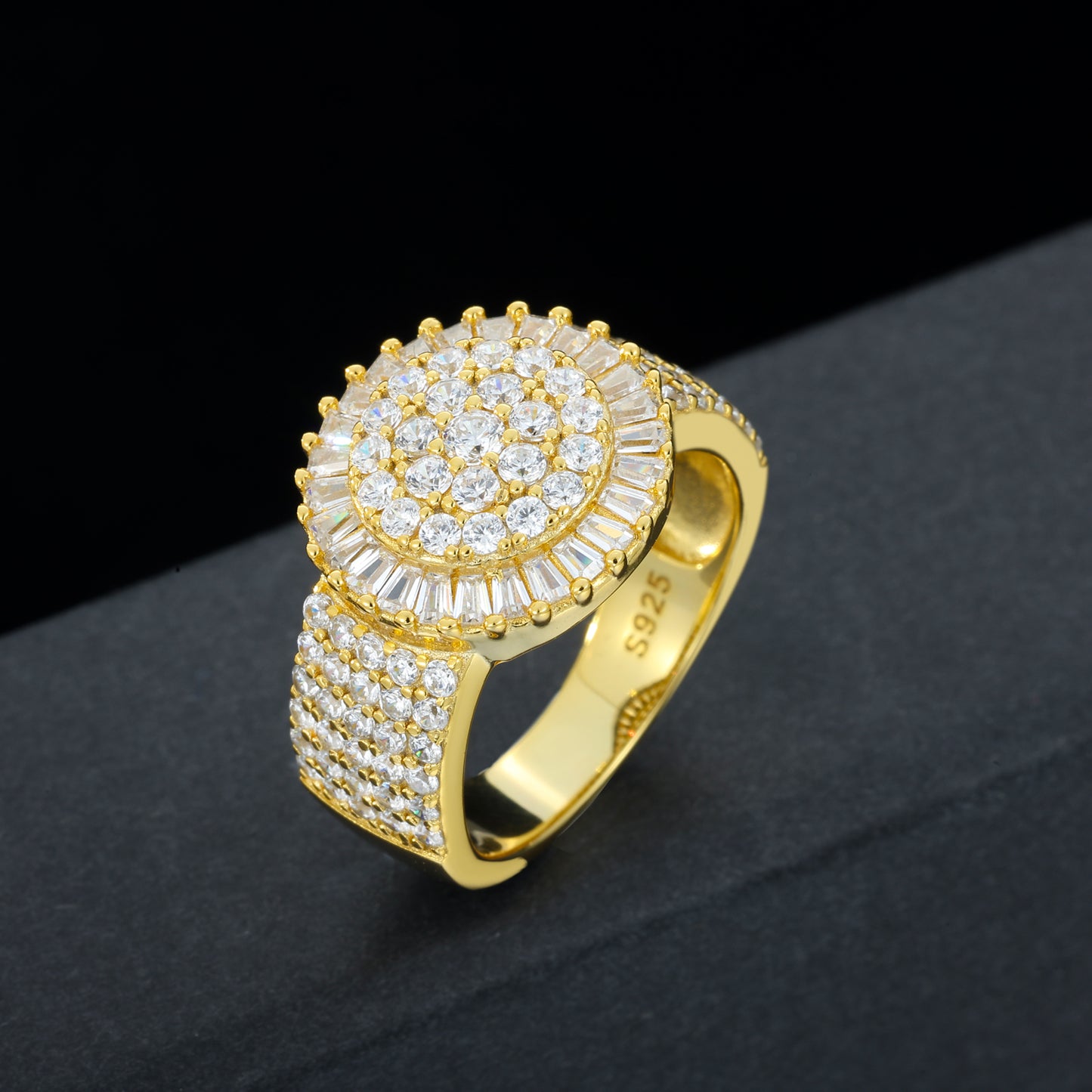 925 Silver Moissanite Sunburst Halo Statement Ring for Men TQR0421