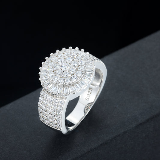 925 Silver Moissanite Sunburst Halo Statement Ring for Men TQR0421