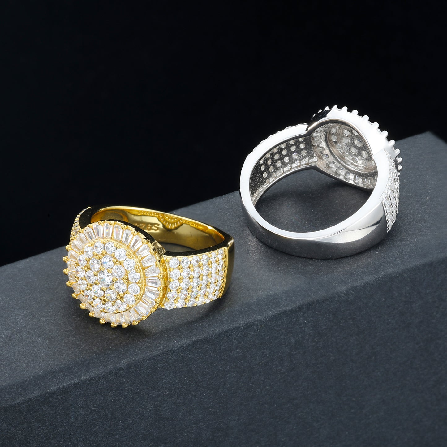 925 Silver Moissanite Sunburst Halo Statement Ring for Men TQR0421