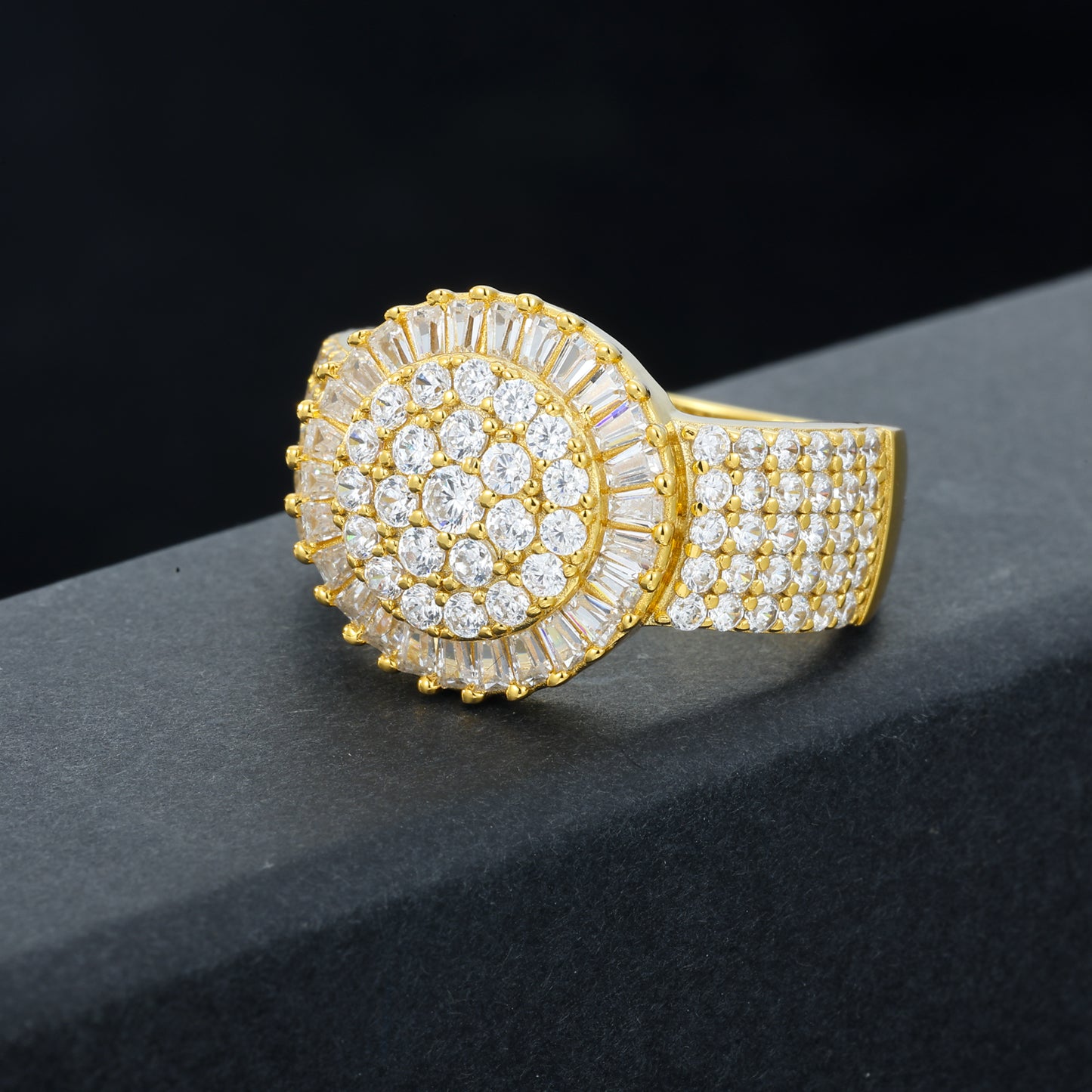 925 Silver Moissanite Sunburst Halo Statement Ring for Men TQR0421