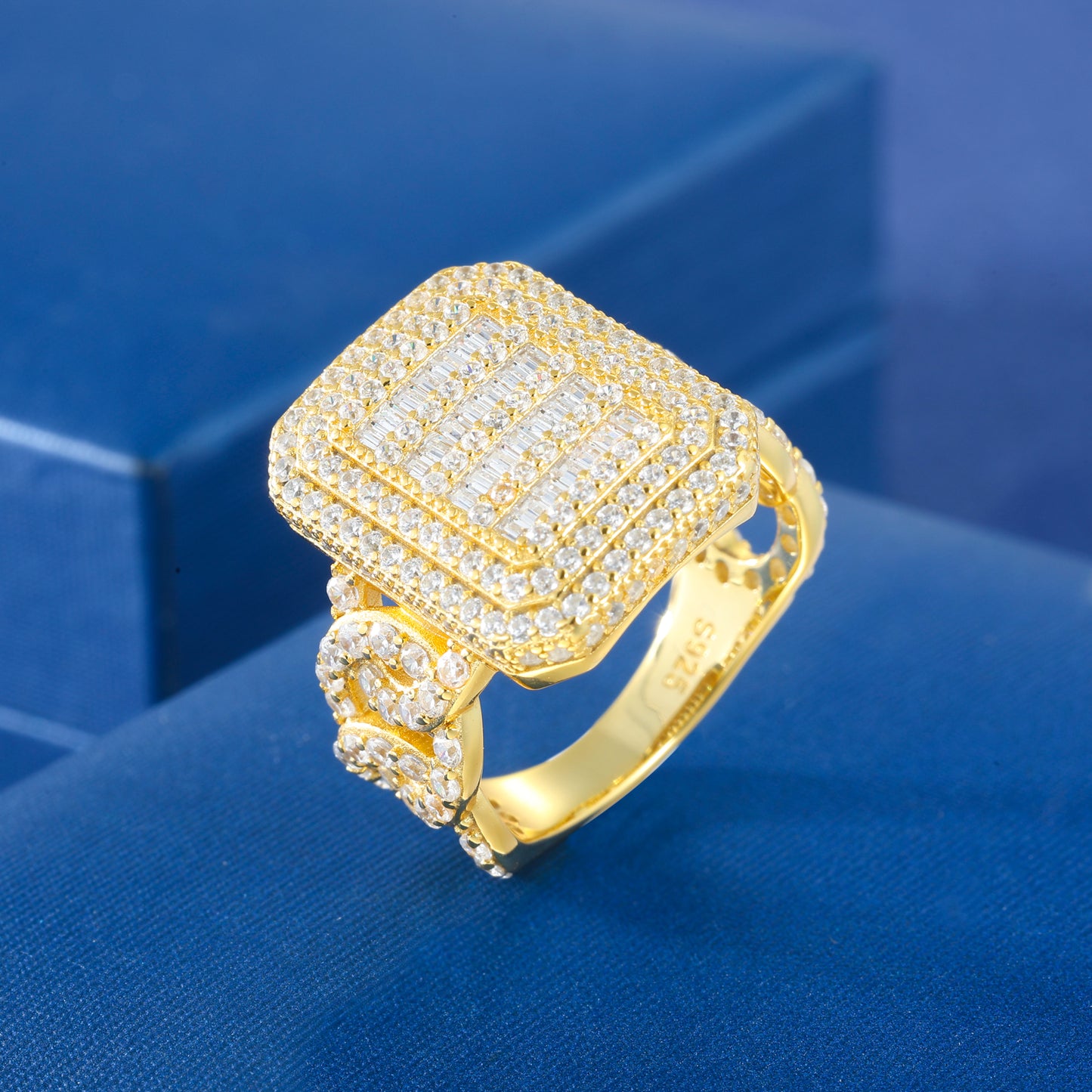 925 Silver Moissanite Square Baguette Frame Ring for Men TQR0393