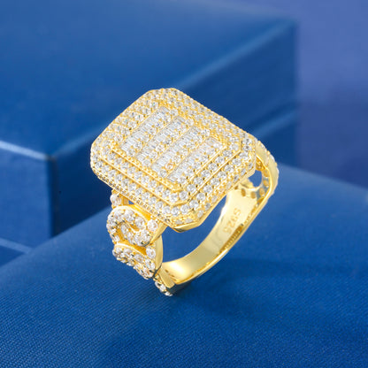 925 Silver Moissanite Square Baguette Frame Ring for Men TQR0393