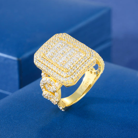 925 Silver Moissanite Square Baguette Frame Ring for Men TQR0393