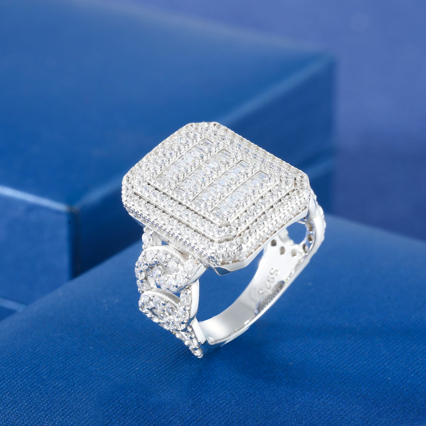 925 Silver Moissanite Square Baguette Frame Ring for Men TQR0393
