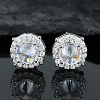925 Silver Moissanite Cushion Cut Halo Stud Earrings TQE0579
