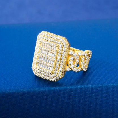925 Silver Moissanite Square Baguette Frame Ring for Men TQR0393