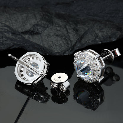 925 Silver Moissanite Cushion Cut Halo Stud Earrings TQE0579
