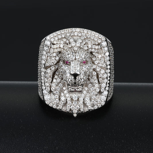 925 Silver Moissanite Lion Head Statement Ring for Men TQR0398