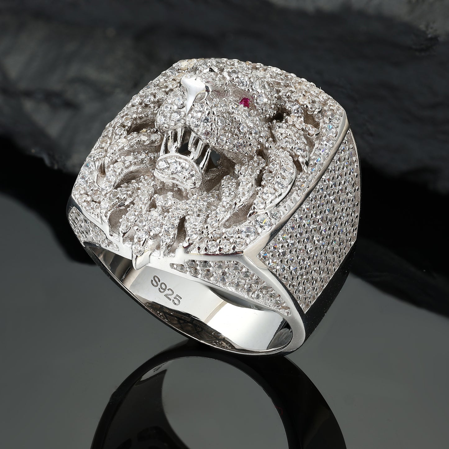 925 Silver Moissanite Lion Head Statement Ring for Men TQR0398
