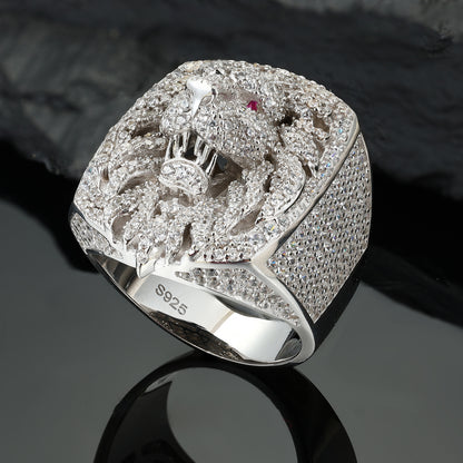 925 Silver Moissanite Lion Head Statement Ring for Men TQR0398