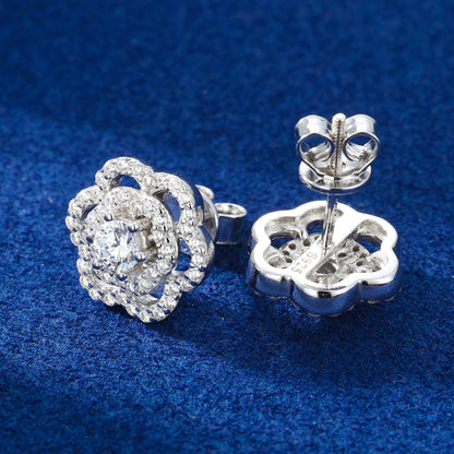 925 Silver Moissanite Layered Petal Halo Stud Earrings TQE0558