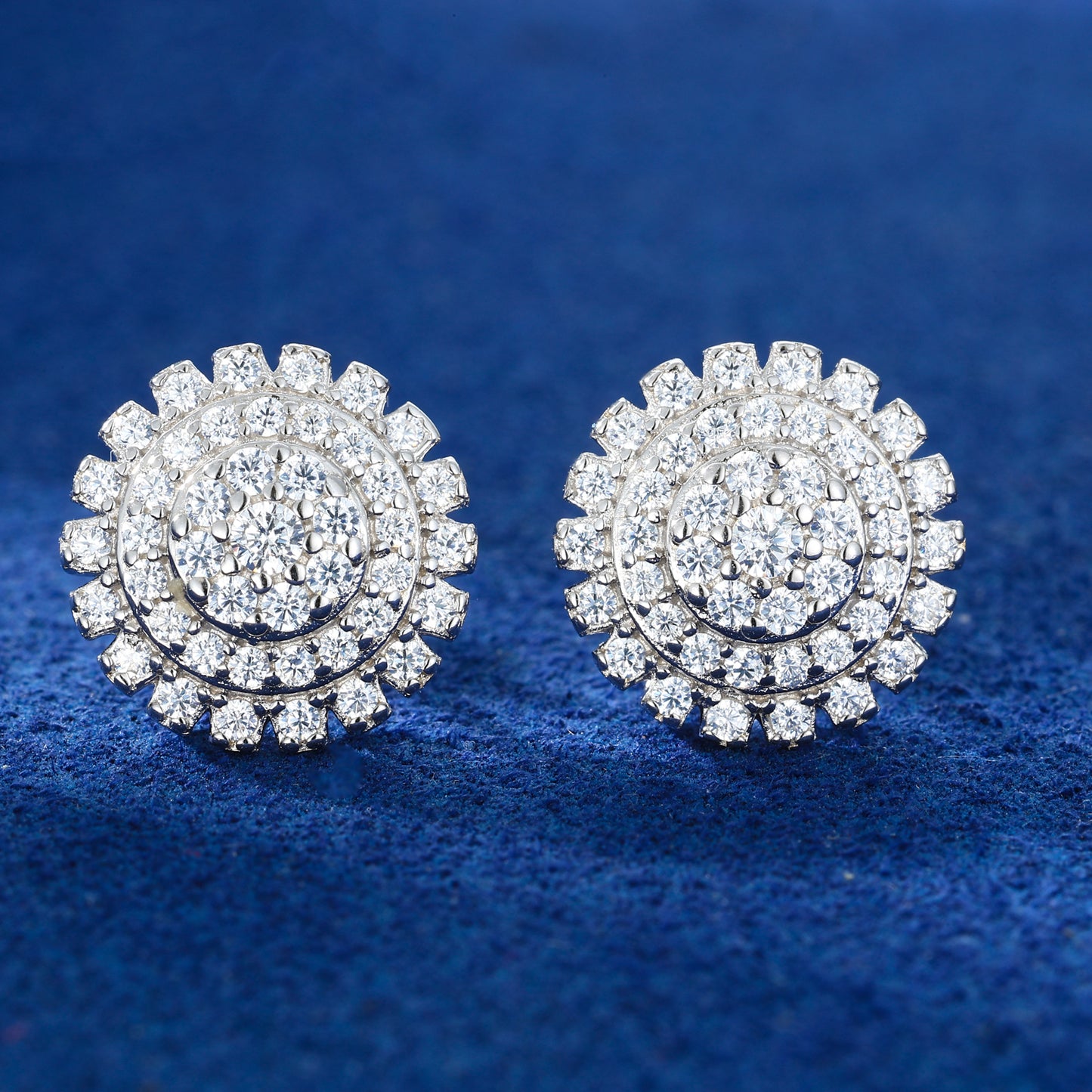 925 Silver Moissanite Triple Halo Round Cluster Stud Earrings TQE0559