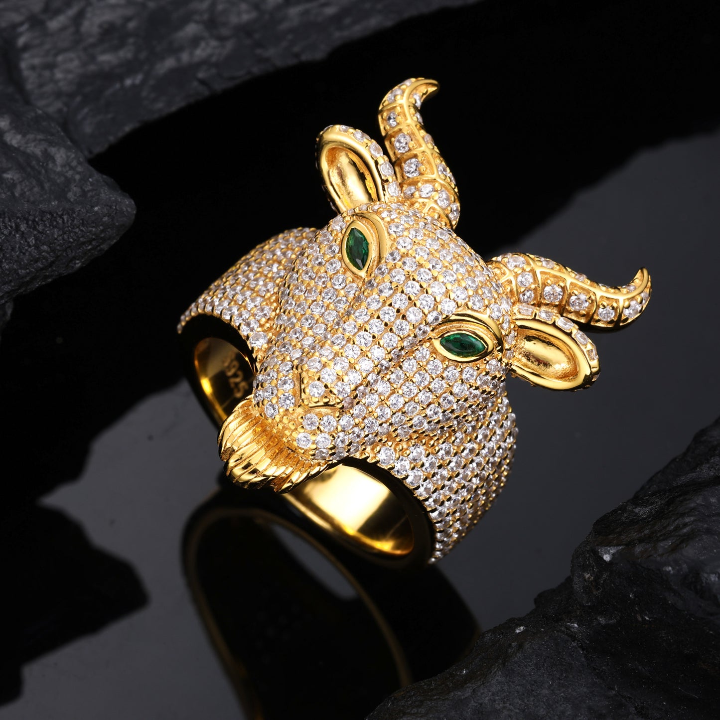 925 Silver Moissanite Horned Goat Head Ring for Men TQR0486