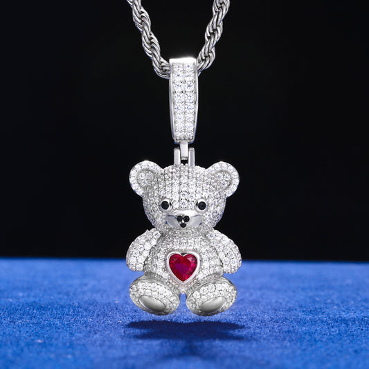 925 Silver Moissanite Heart Bear Pendant for Men TQP0696