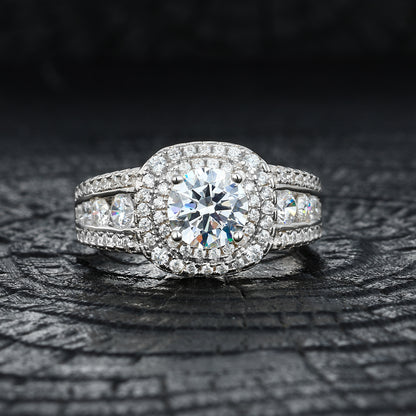 925 Silver Moissanite Round Cluster Halo Ring TQR0488