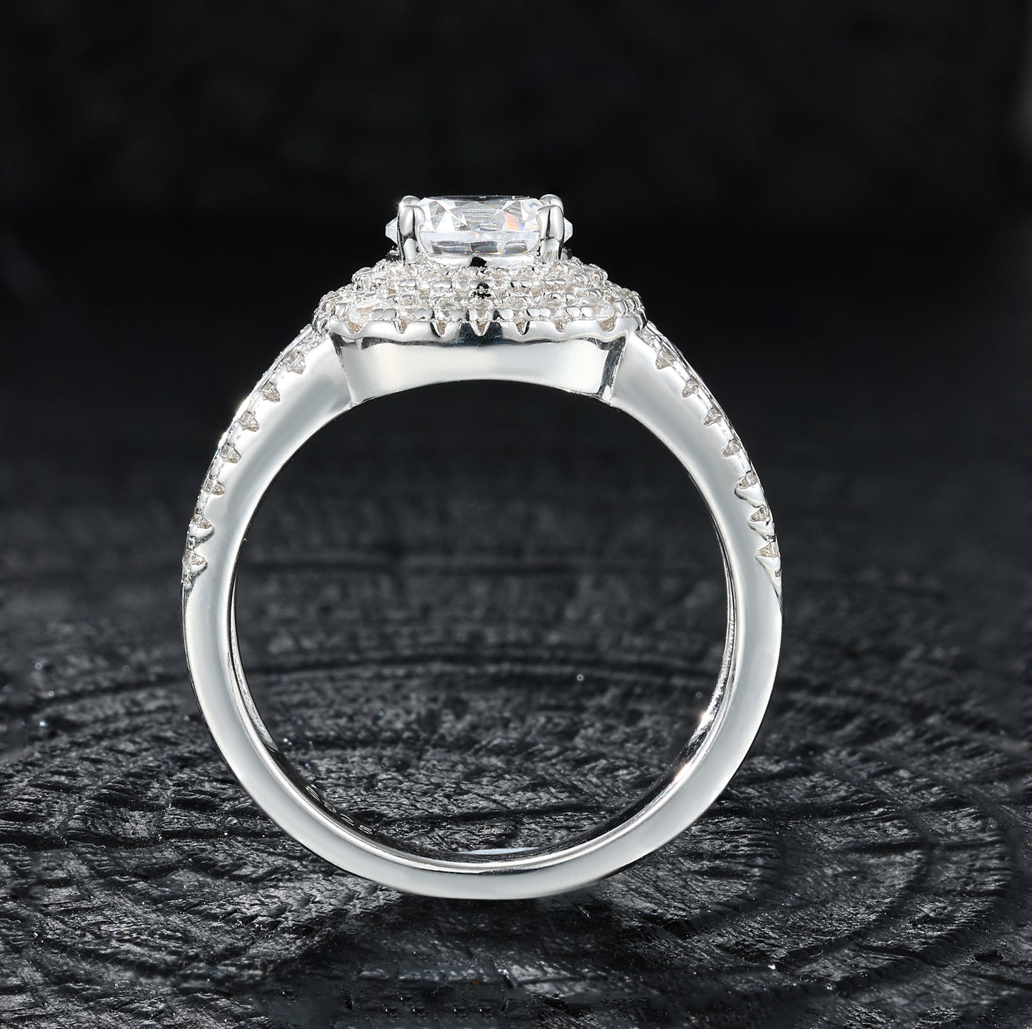 925 Silver Moissanite Round Cluster Halo Ring TQR0488