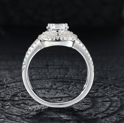 925 Silver Moissanite Round Cluster Halo Ring TQR0488