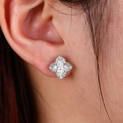 925 Silver Moissanite Diamond Shape Halo Stud Earrings TQE0611