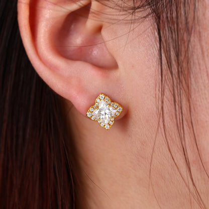 925 Silver Moissanite Diamond Shape Halo Stud Earrings TQE0611