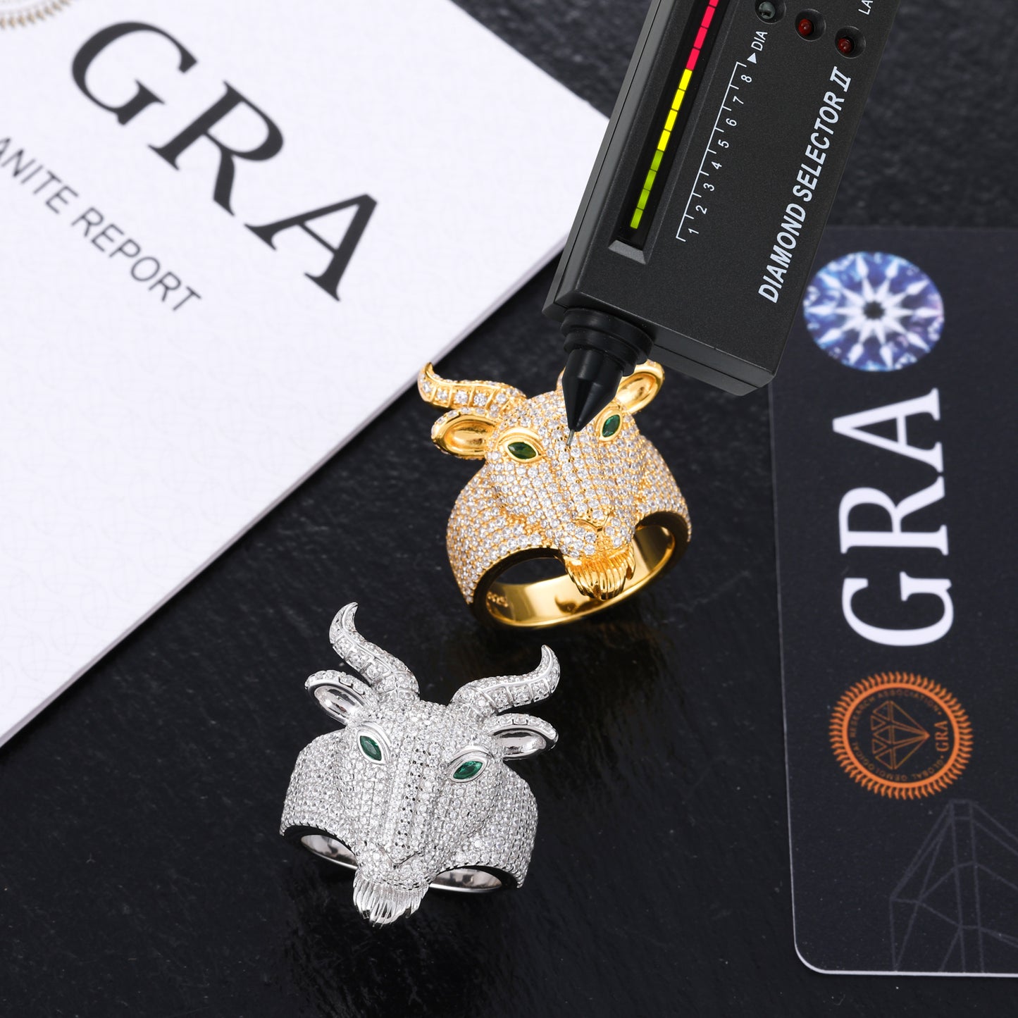 925 Silver Moissanite Horned Goat Head Ring for Men TQR0486