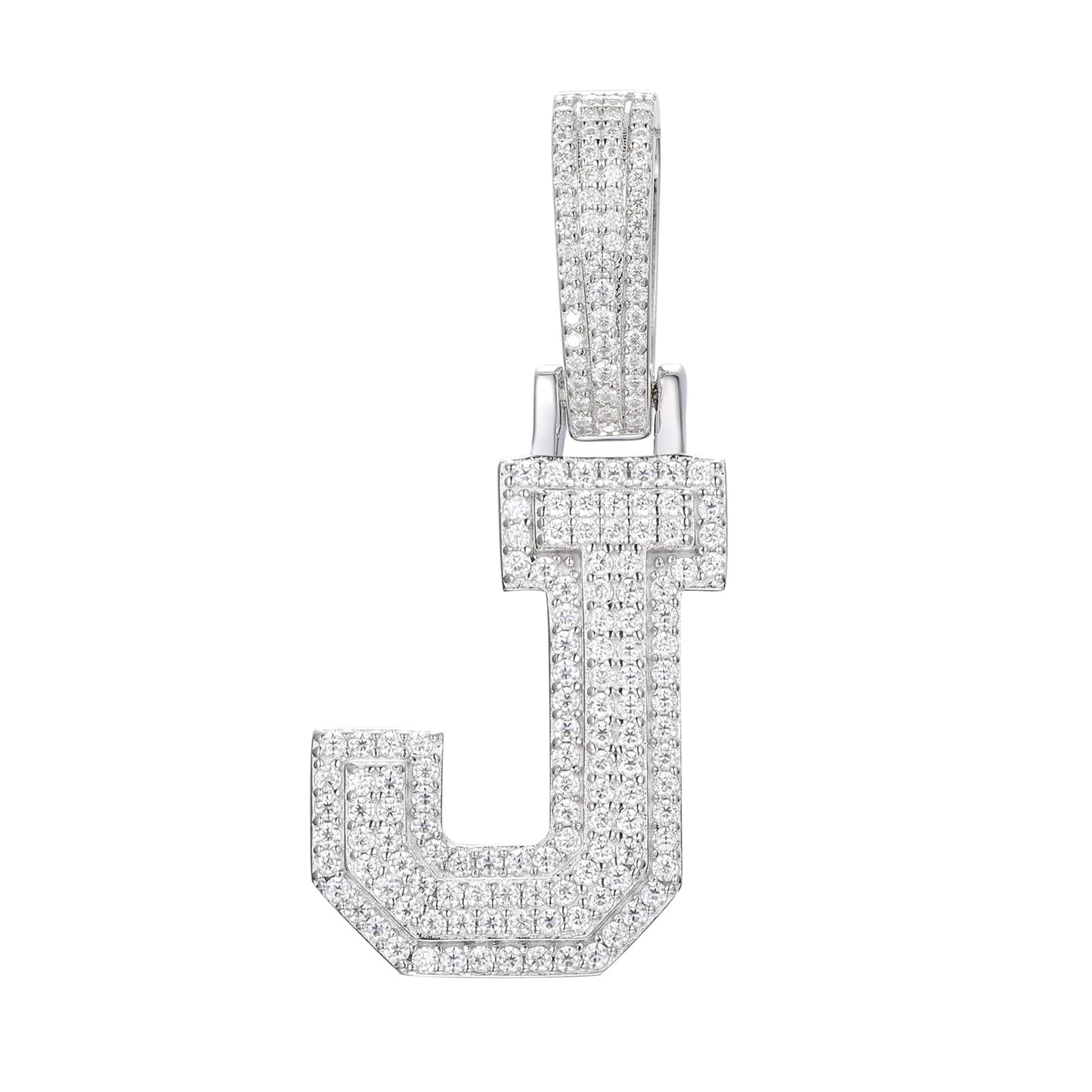 925 Silver Moissanite Iced Out Personalized A to Z Initial Pendant TQP0622