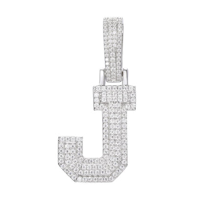 925 Silver Moissanite Iced Out Personalized A to Z Initial Pendant TQP0622