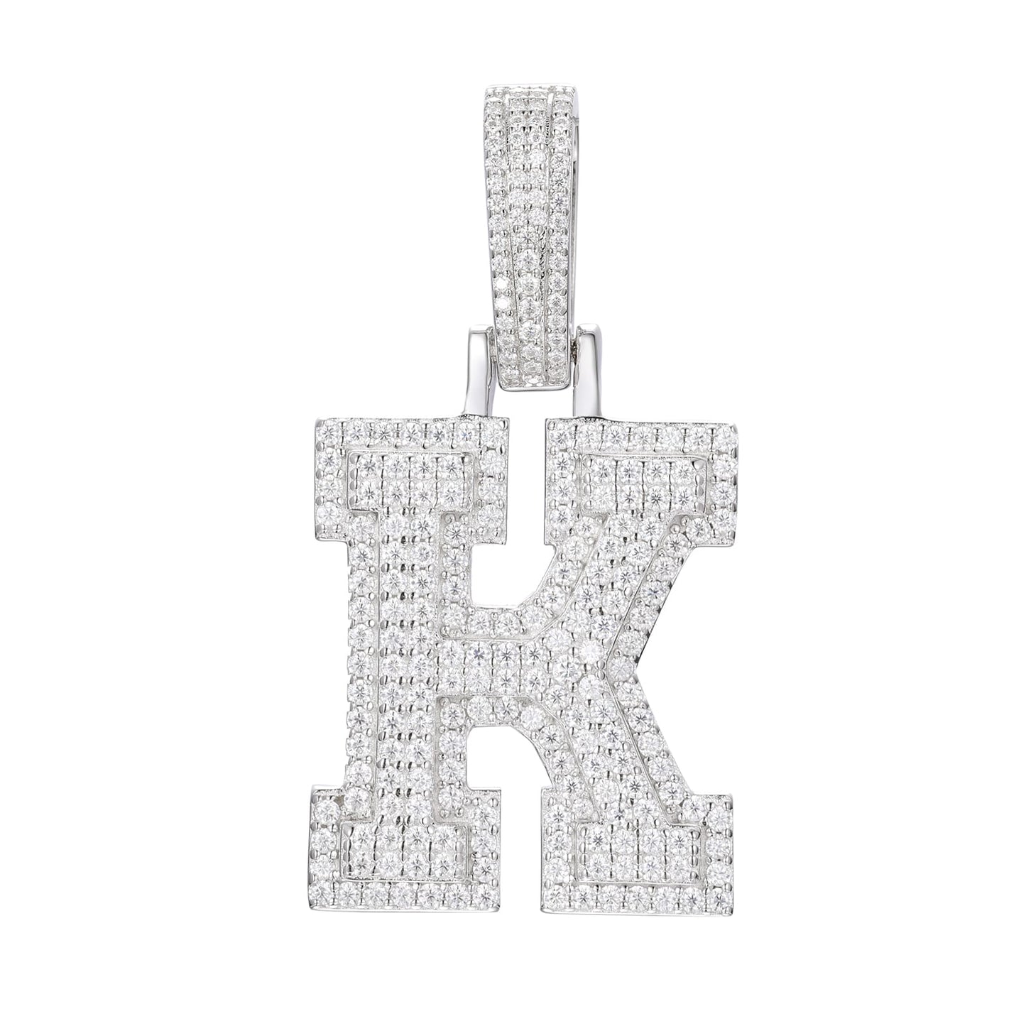925 Silver Moissanite Iced Out Personalized A to Z Initial Pendant TQP0622