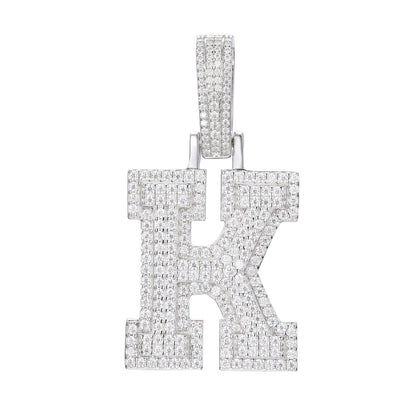 925 Silver Moissanite Iced Out Personalized A to Z Initial Pendant TQP0622