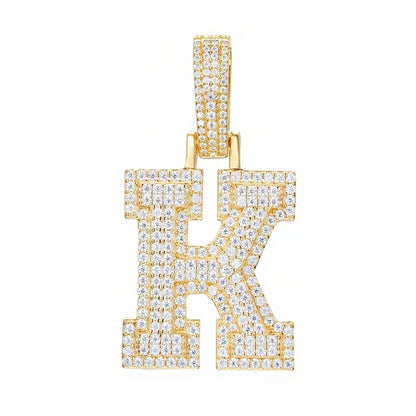 925 Silver Moissanite Iced Out Personalized A to Z Initial Pendant TQP0622