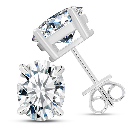925 Silver Moissanite Oval Cut Solitaire Stud Earrings TQE0548