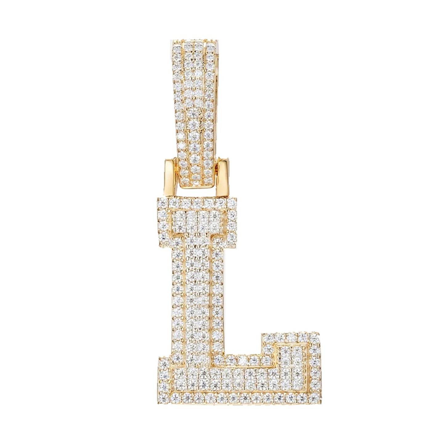 925 Silver Moissanite Iced Out Personalized A to Z Initial Pendant TQP0622