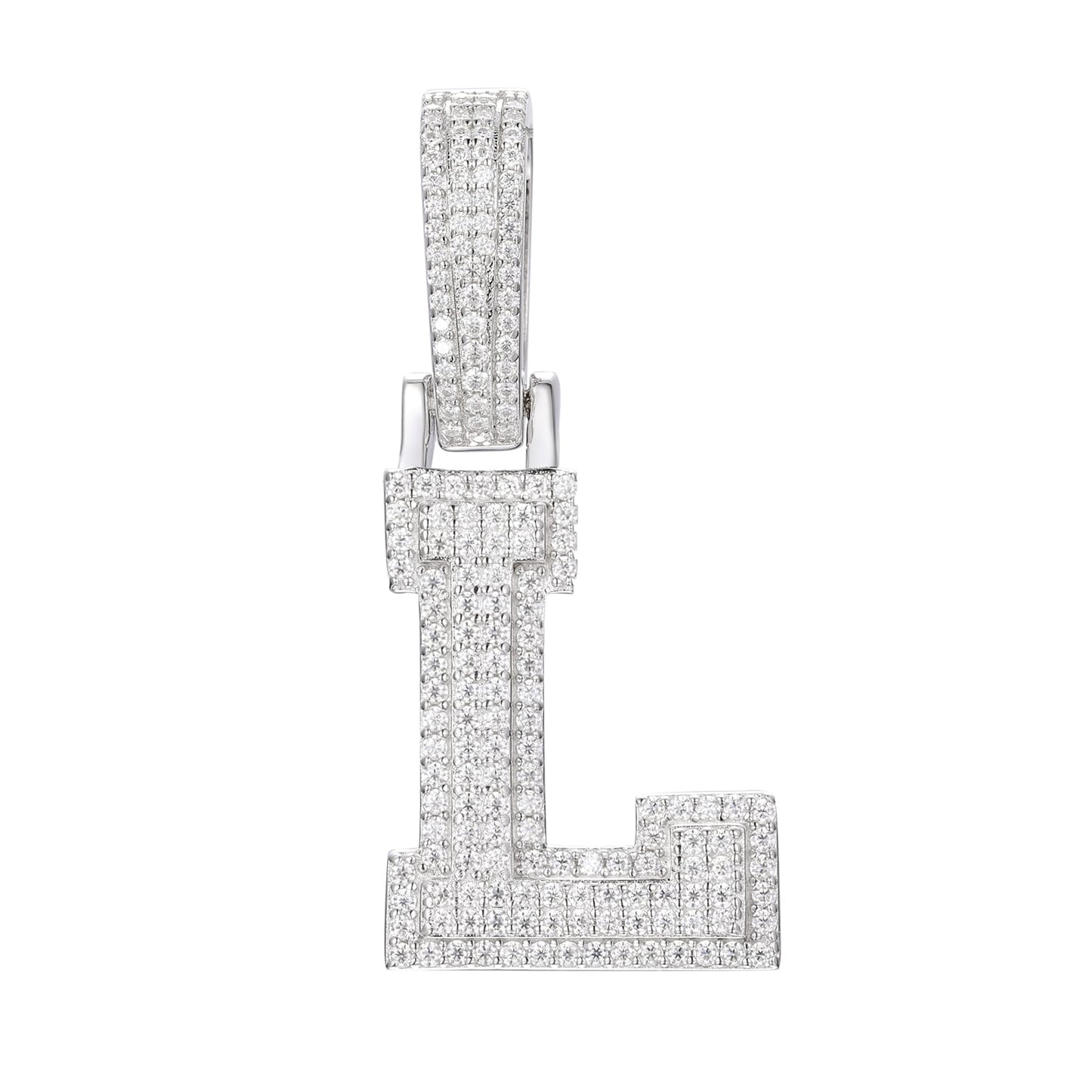925 Silver Moissanite Iced Out Personalized A to Z Initial Pendant TQP0622